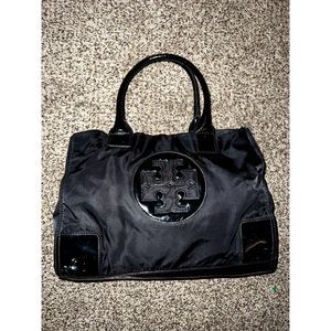 Tory Burch Women Ella Patent Leather Patent Leather Nylon Tote Bag Black
